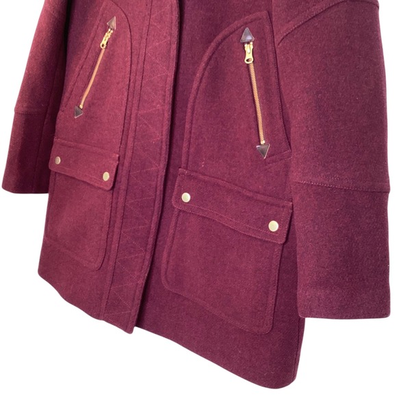 J.Crew Women Stadium Cloth Wool Parka Nello Gori Burgundy Hooded Coat Size 6 EUC - Picture 4 of 12